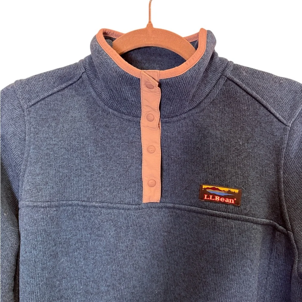 L.L. Bean Women’s Glacial Blue 1/4 Snap Knit Pullover Sz M - Picture 3 of 10